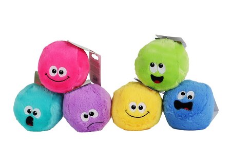 Bal pluche smiley + piep 12cm ass.