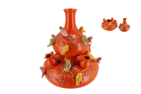 BIRD VASE ORANGE BUBBLES 28X32CM