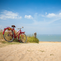 Buitencanvas 58x58cm fiets/strand