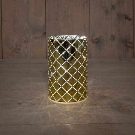 Cylinder glas 8 led d10h15cm goud - afbeelding 1