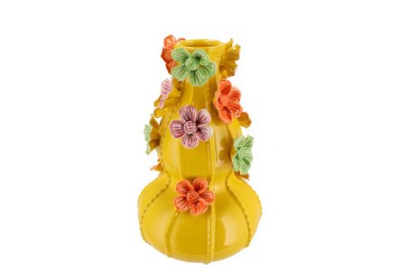 FLOWER YELLOW VASE BUBBELS 17X26CM