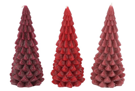 FROSTY RED MIX X-MAS TREE CANDLE 9X20CM ASS