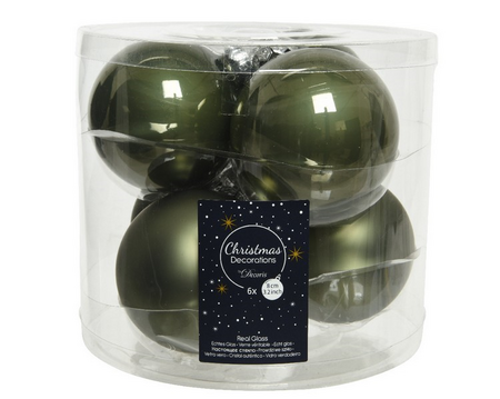 Kerstbal glas d8cm mos groen 6st