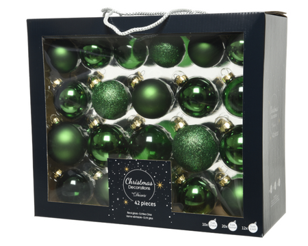 Kerstbal glas mix dennengroen 42st