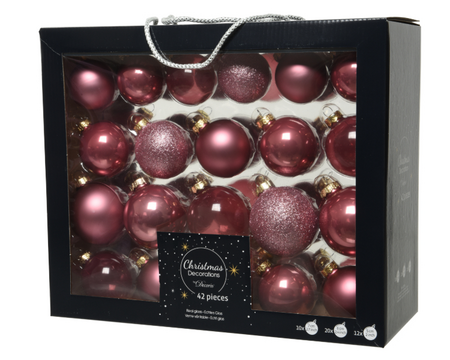 Kerstbal glas mix velours roze 42st