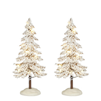 Snowy tree white lighted 2 stuks battery operated - h15xd6cm