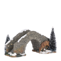 Stone bridge with deer - l24xw11,5xh13cm