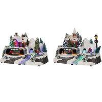 Village with fiber optic river 2 assorted battery operated - l24xw15xh15,5cm